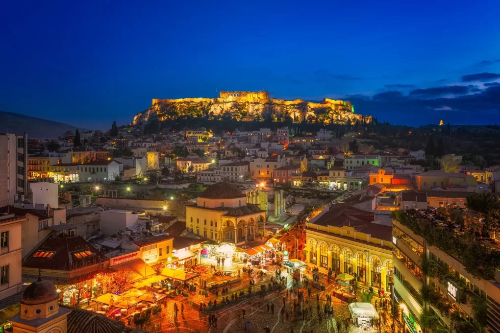 athens monastiraki square at night